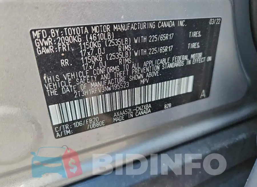 2T3H1RFV3NW195523 Photo# 14