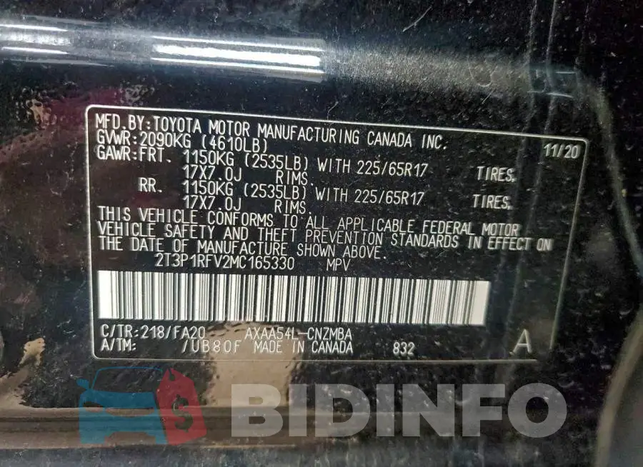 2T3P1RFV2MC165330 Photo# 13