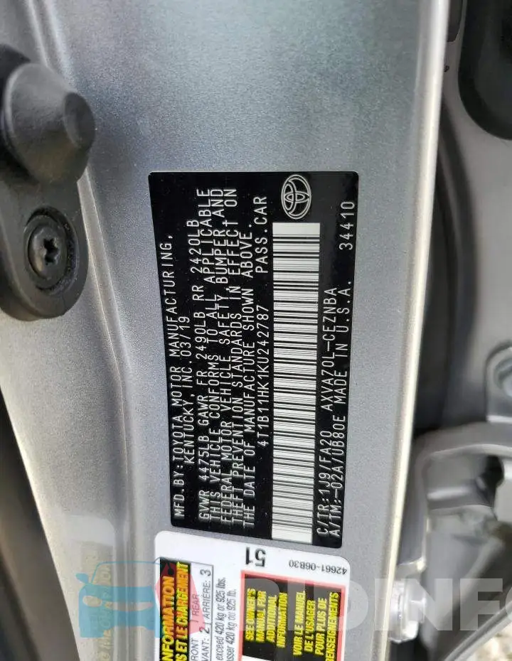 4T1B11HK1KU242787 Photo# 13