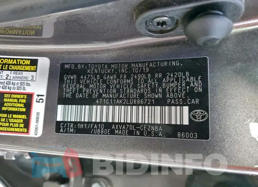 4T1C11AK2LU886721 Photo# 12