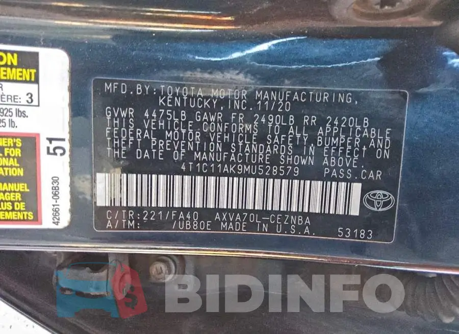 4T1C11AK9MU528579 Photo# 12