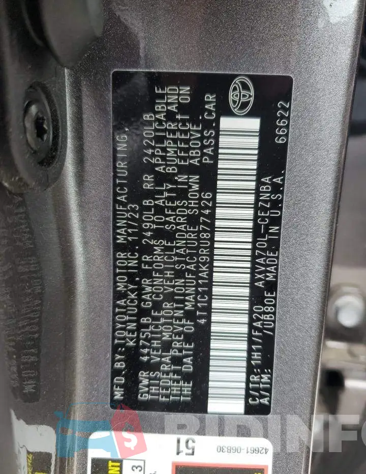 4T1C11AK9RU877426 Photo# 12
