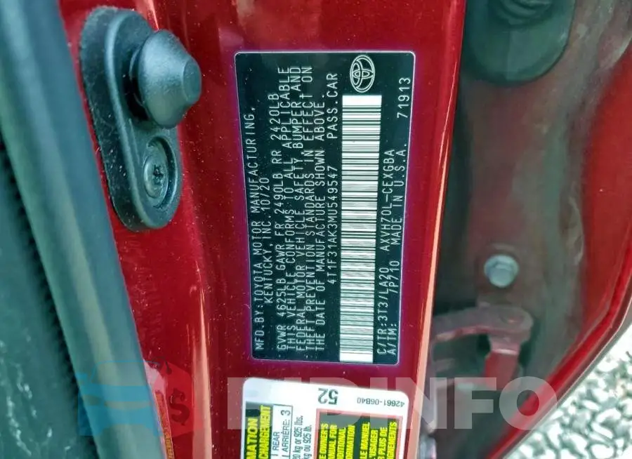 4T1F31AK3MU549547 Photo# 12