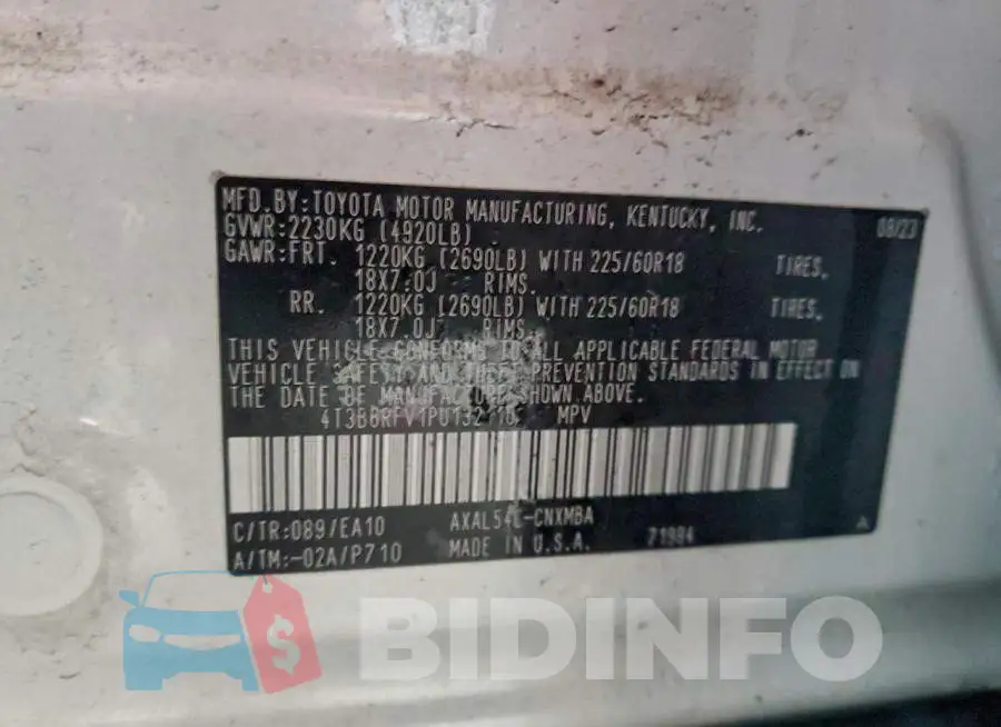 4T3B6RFV1PU132110 Photo# 13