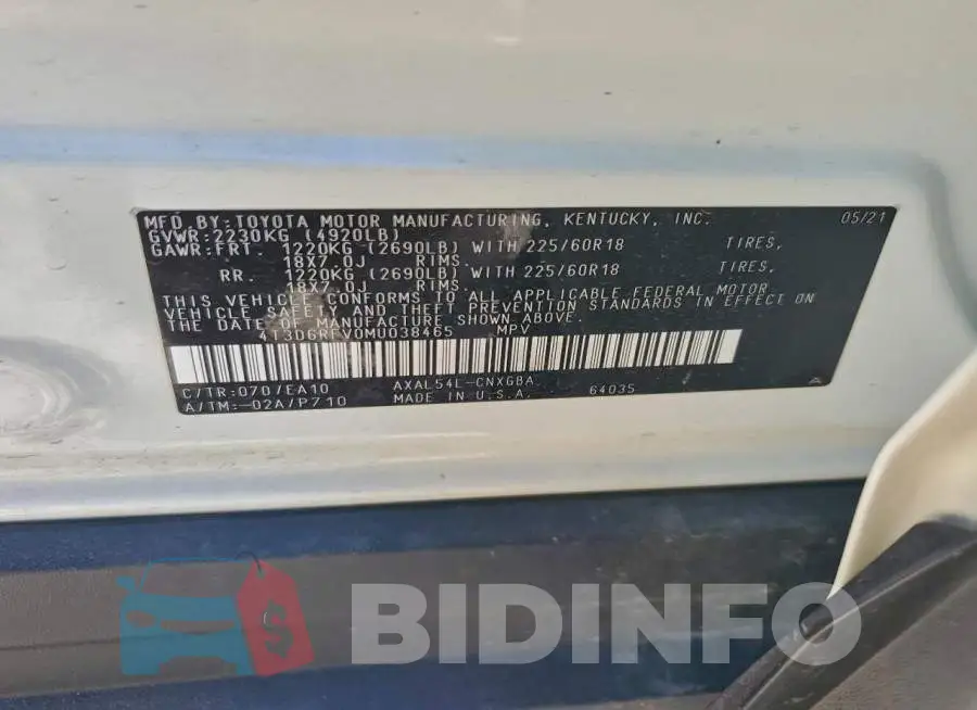 4T3D6RFV0MU038465 Photo# 14