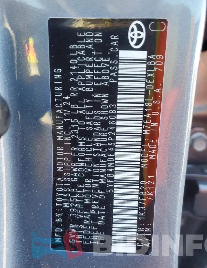 5YFB4MDE4SP246083 Photo# 12