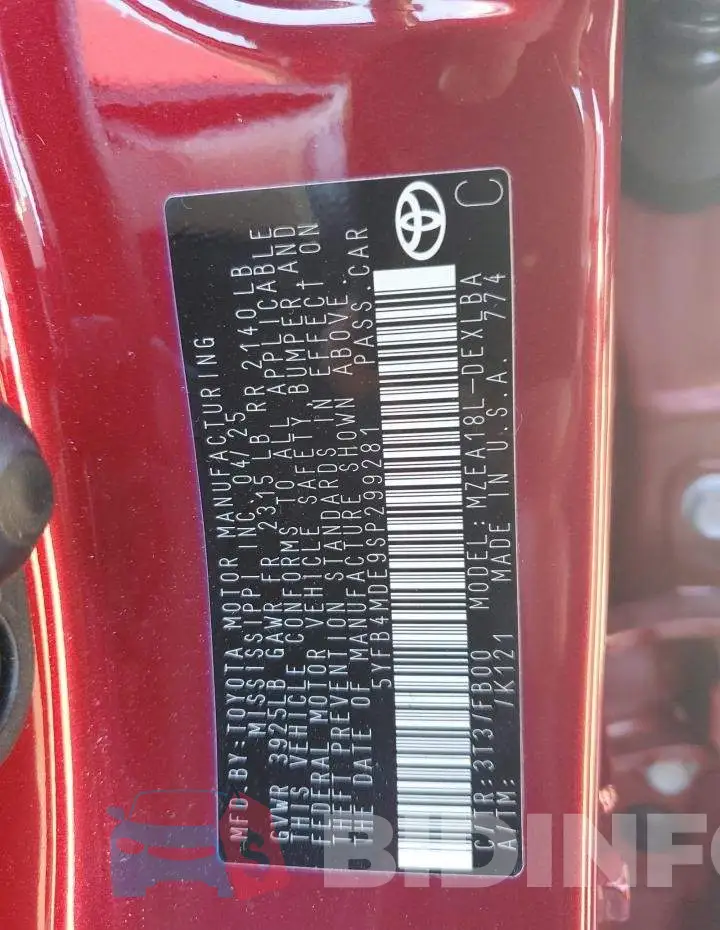 5YFB4MDE9SP299281 Photo# 12