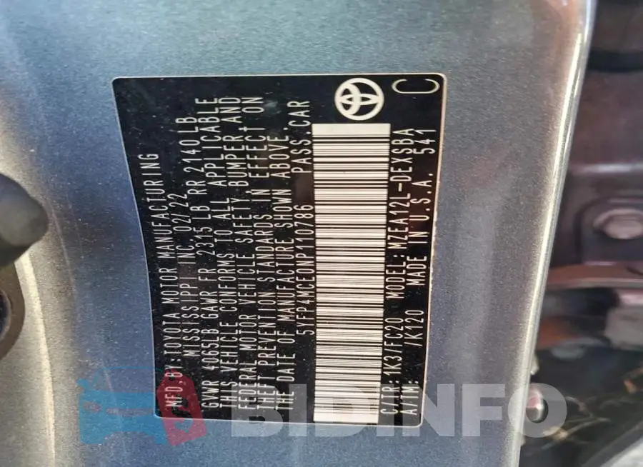 5YFP4MCE0NP110786 Photo# 12