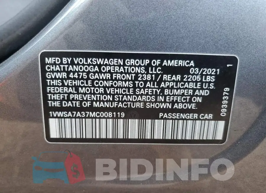 1VWSA7A37MC008119 Photo# 12