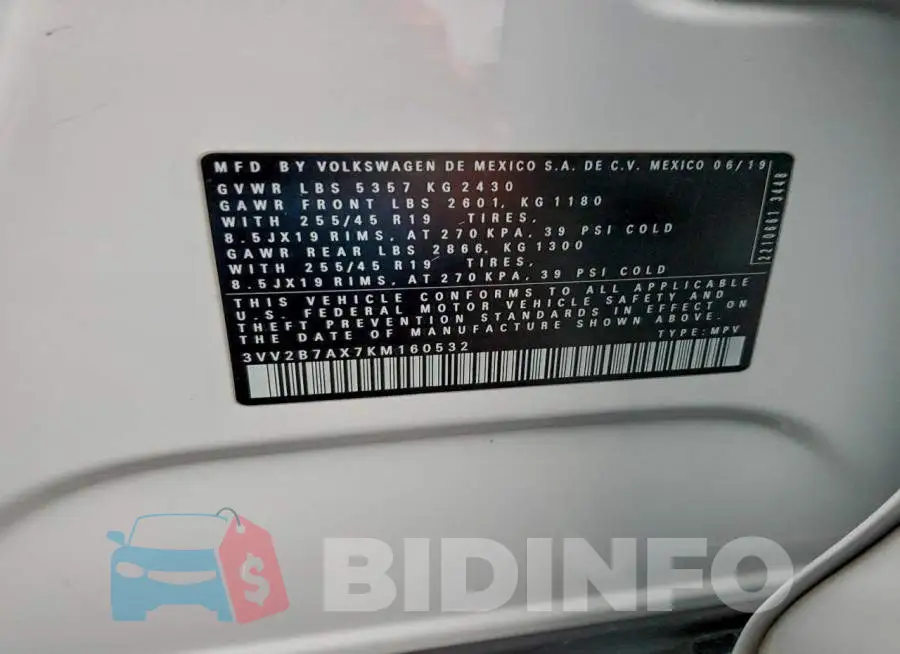 3VV2B7AX7KM160532 Photo# 13