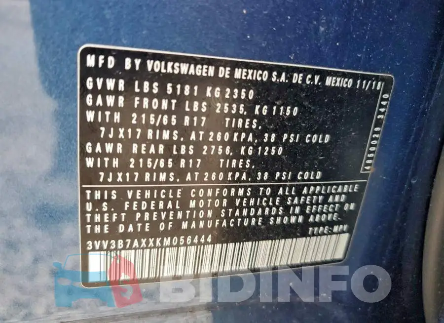 3VV3B7AXXKM056444 Photo# 13