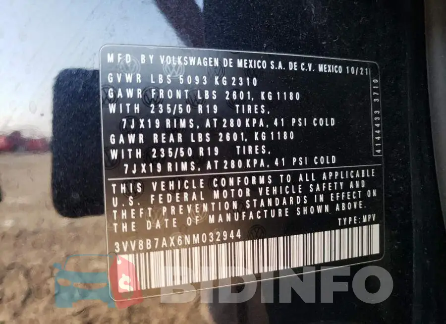 3VV8B7AX6NM032944 Photo# 12