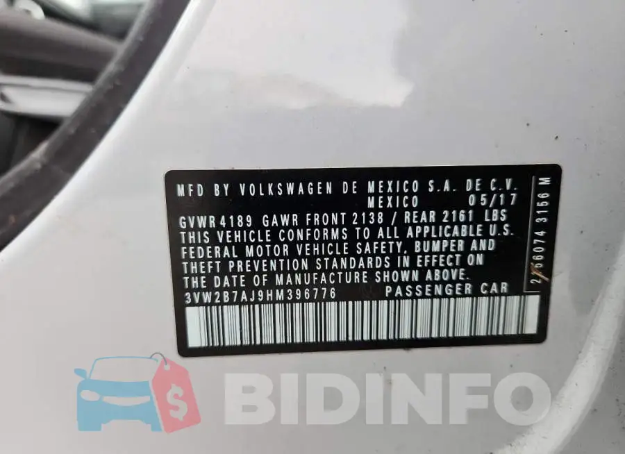 3VW2B7AJ9HM396776 Photo# 13