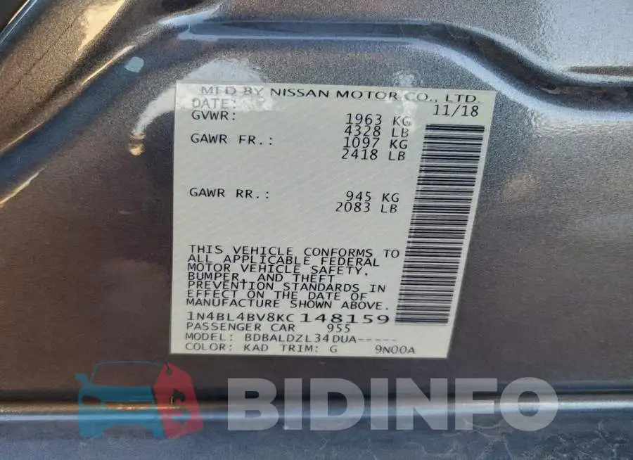 1N4BL4BV8KC148159 Photo# 13