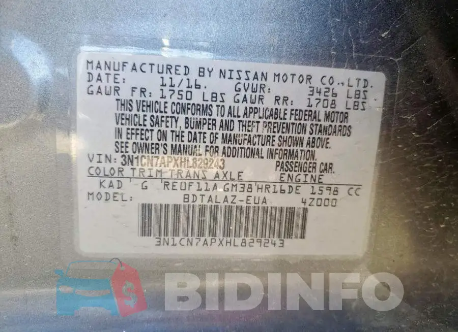 3N1CN7APXHL829243 Photo# 13