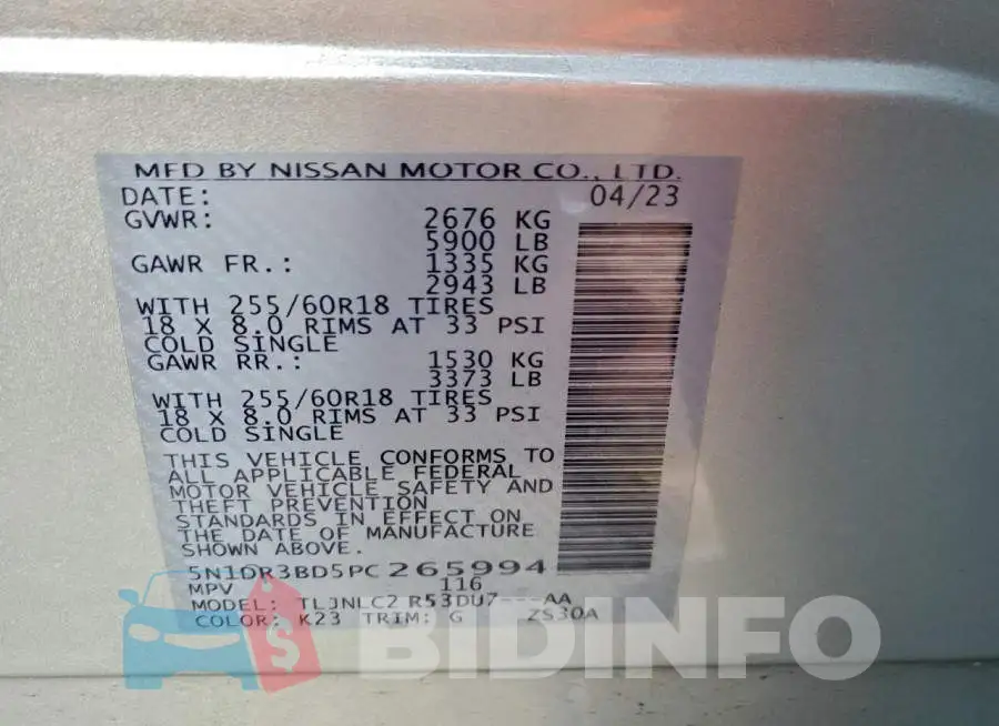 5N1DR3BD5PC265994 Photo# 13