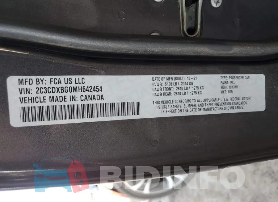 2C3CDXBG0MH642454 Photo# 12