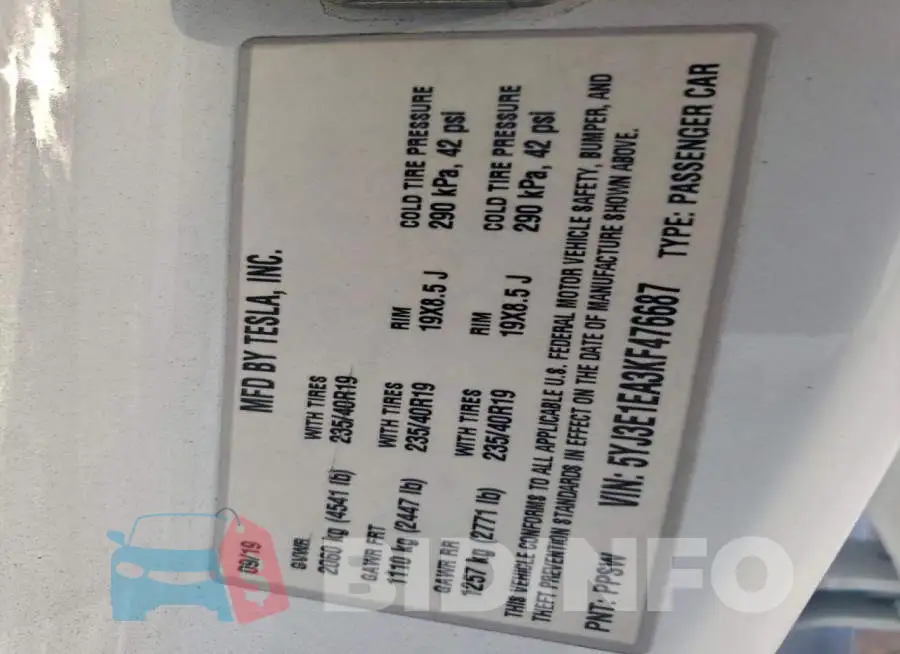 5YJ3E1EA3KF476687 Photo# 13