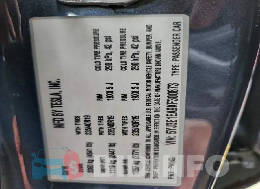 5YJ3E1EA9KF300873 Photo# 12