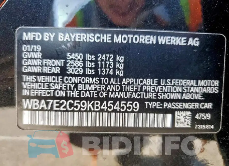 WBA7E2C59KB454559 Photo# 12