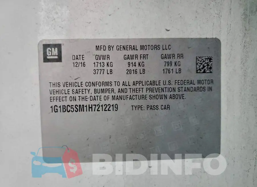 1G1BC5SM1H7212219 Photo# 12