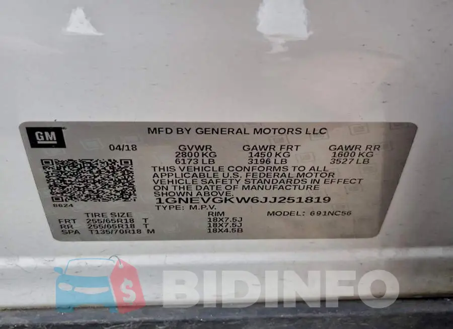1GNEVGKW6JJ251819 Photo# 13
