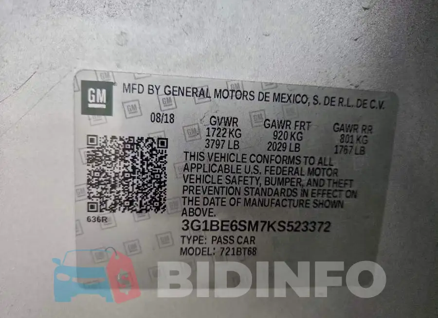 3G1BE6SM7KS523372 Photo# 12