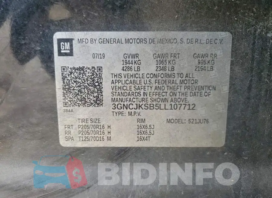 3GNCJKSB5LL107712 Photo# 13