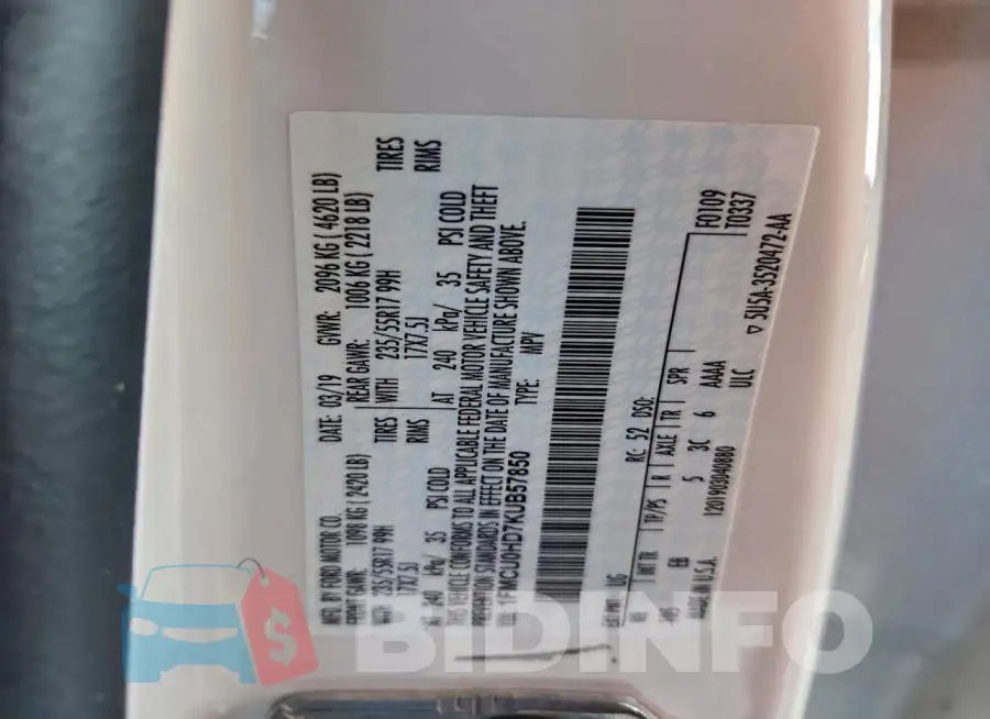 1FMCU0HD7KUB57850 Photo# 13