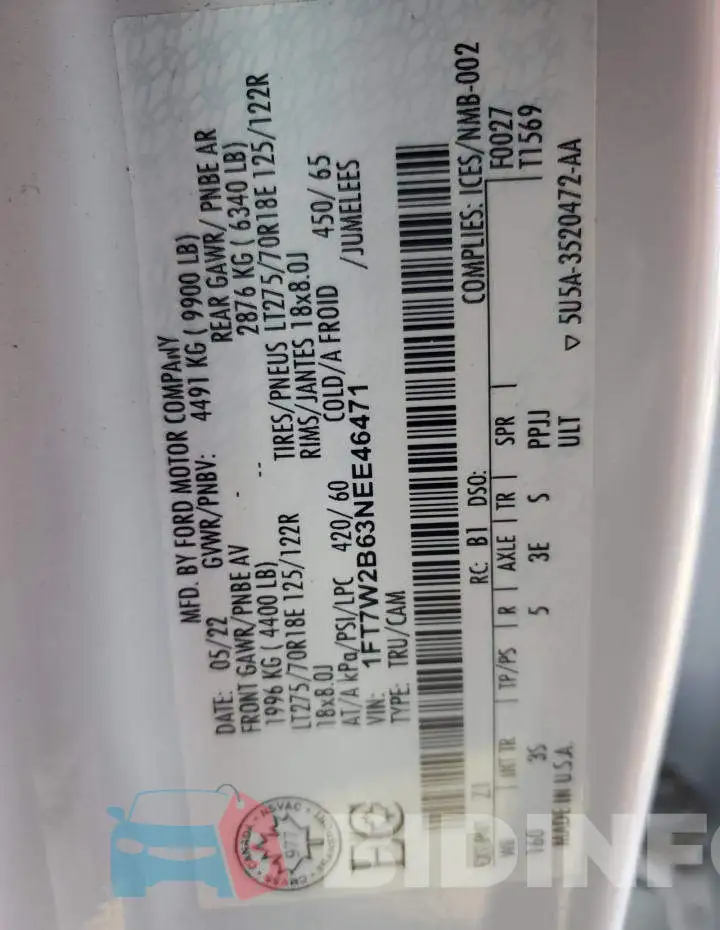 1FT7W2B63NEE46471 Photo# 12