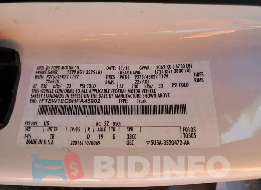 1FTEW1EG9HFA45902 Photo# 12