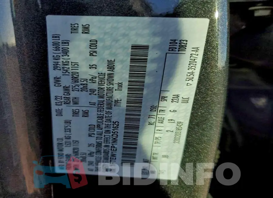 1FTEW1EP1NKD51625 Photo# 13