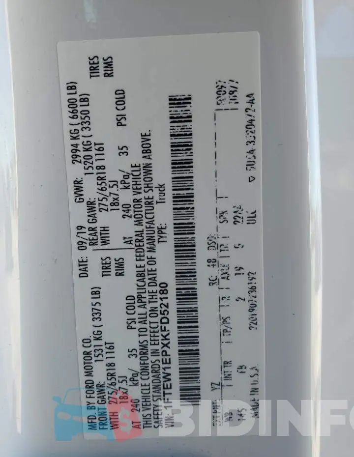 1FTEW1EPXKFD52180 Photo# 13