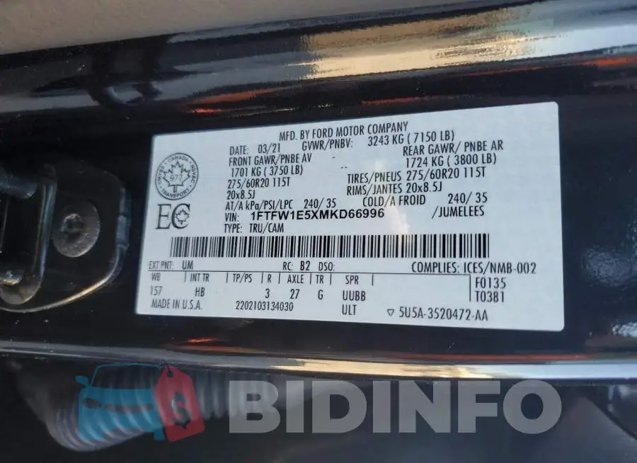 1FTFW1E5XMKD66996 Photo# 13