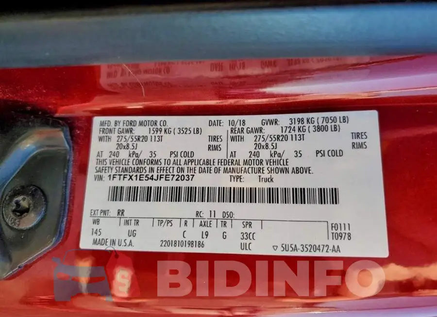 1FTFX1E54JFE72037 Photo# 12
