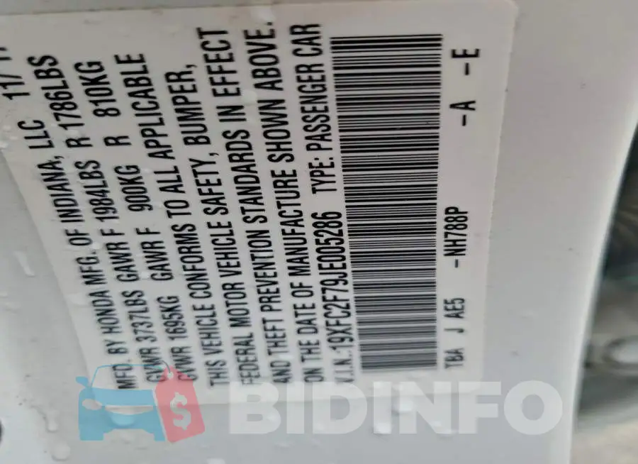 19XFC2F79JE005286 Photo# 12
