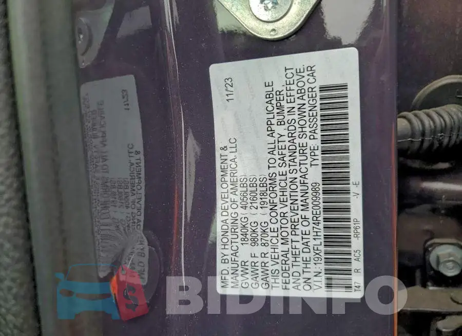 19XFL1H74RE009989 Photo# 12