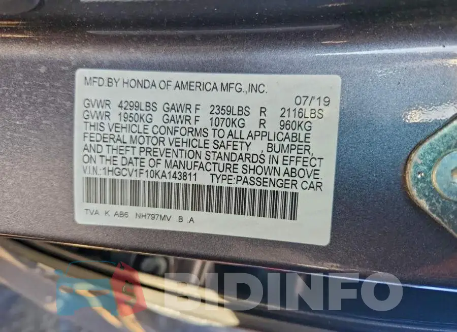 1HGCV1F10KA143811 Photo# 12