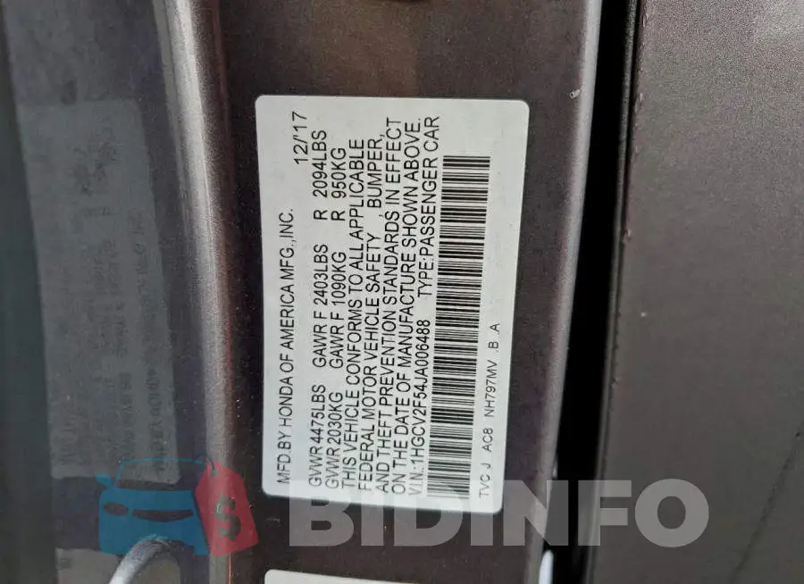 1HGCV2F54JA006488 Photo# 12