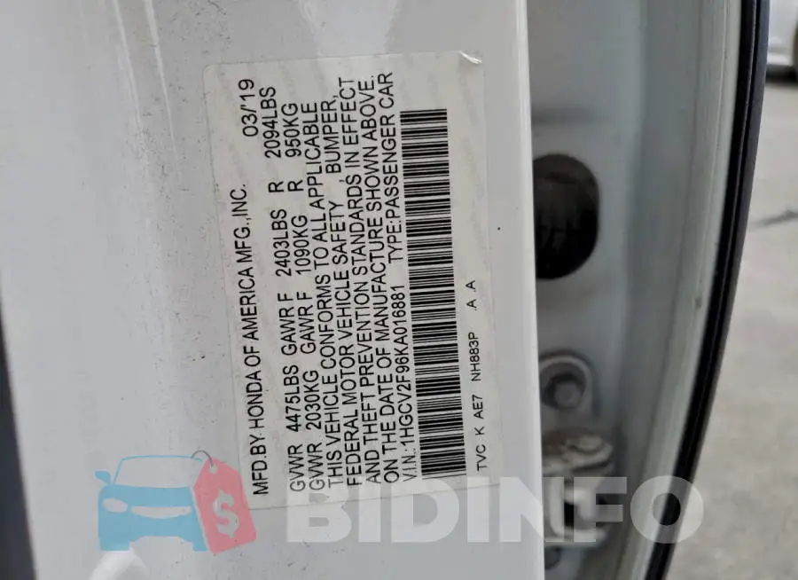 1HGCV2F96KA016881 Photo# 12