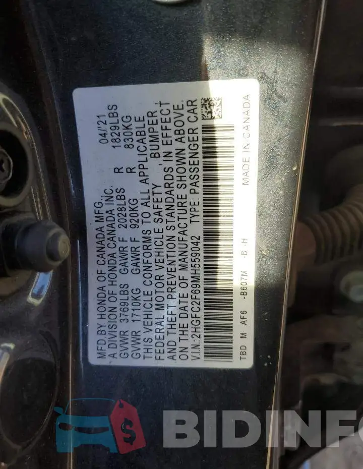2HGFC2F69MH559042 Photo# 12