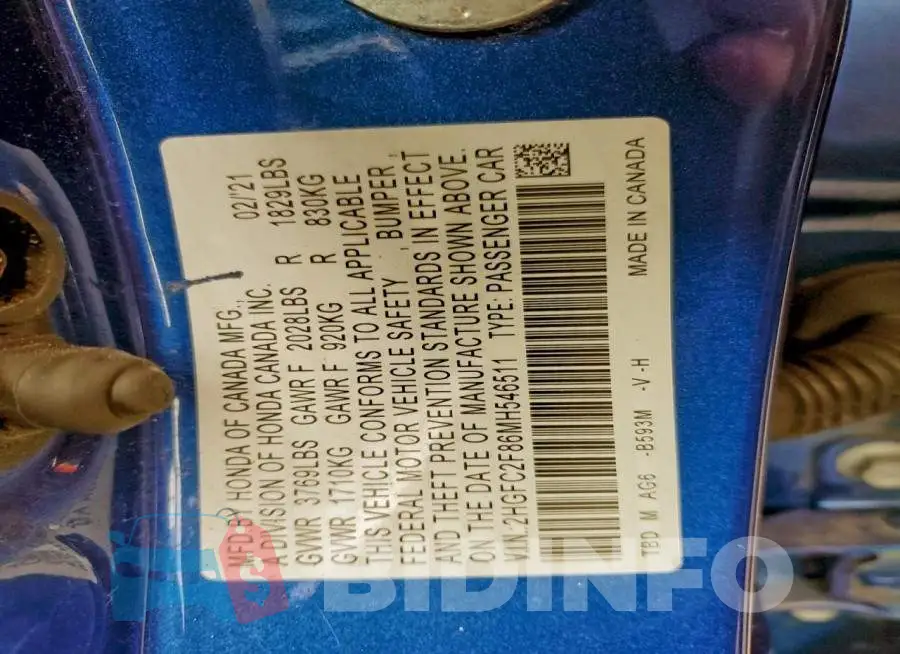 2HGFC2F86MH546511 Photo# 13