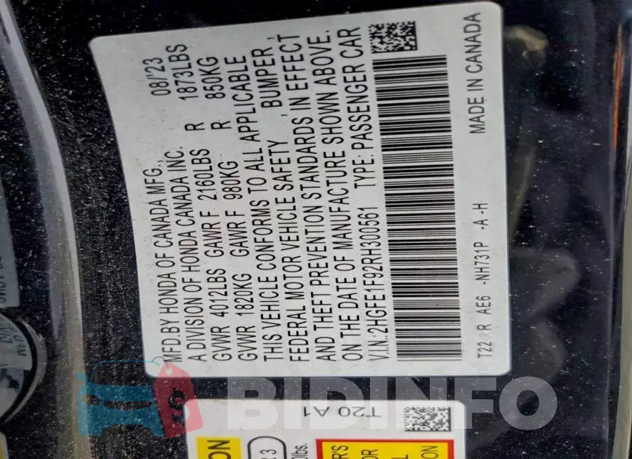 2HGFE1F92RH300561 Photo# 13