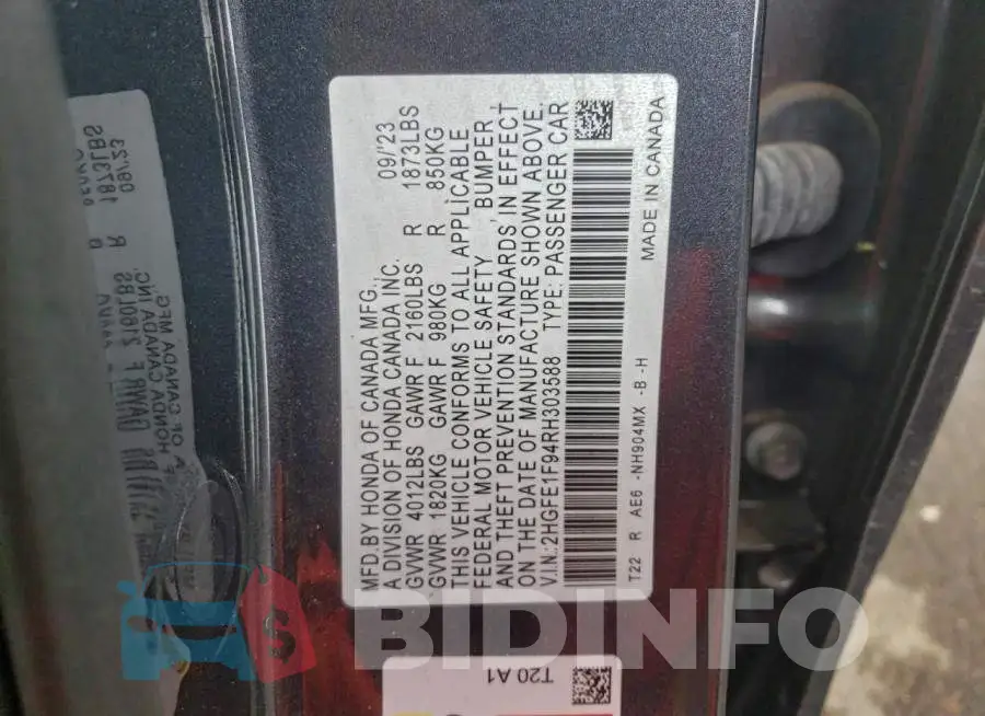 2HGFE1F94RH303588 Photo# 12