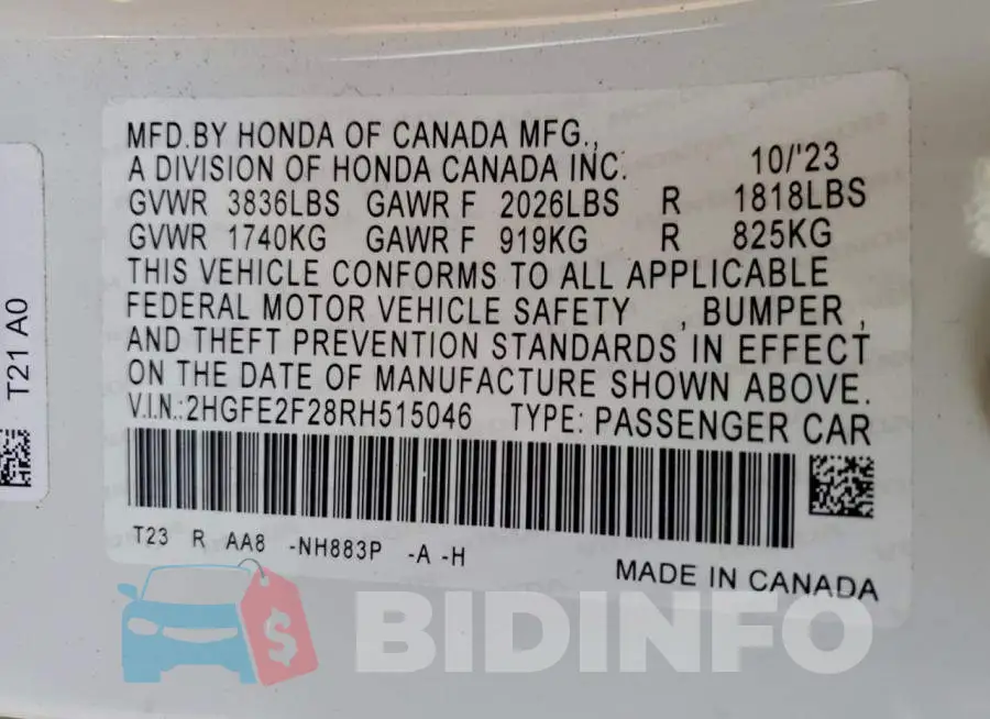 2HGFE2F28RH515046 Photo# 12