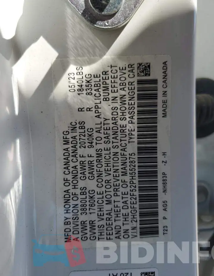 2HGFE2F52PH552875 Photo# 12