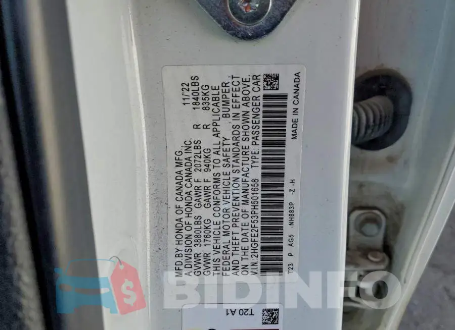 2HGFE2F53PH501658 Photo# 13