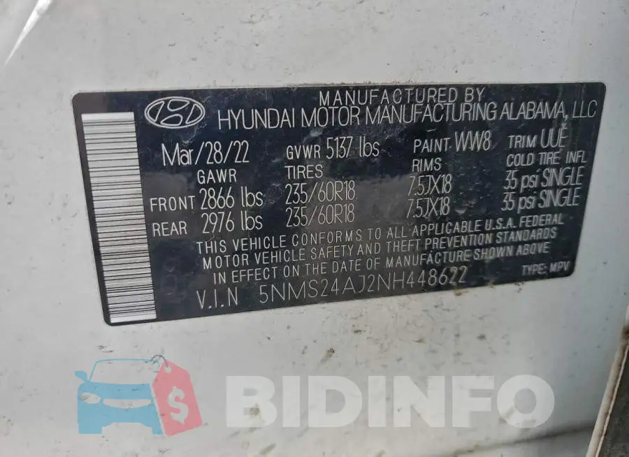 5NMS24AJ2NH448622 Photo# 13