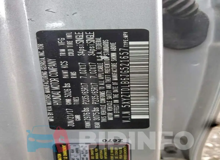 5XYZTDLB6JG521657 Photo# 12