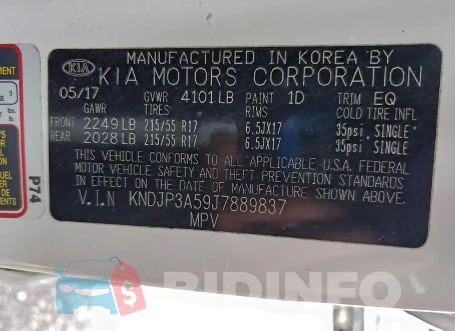 KNDJP3A59J7889837 Photo# 13